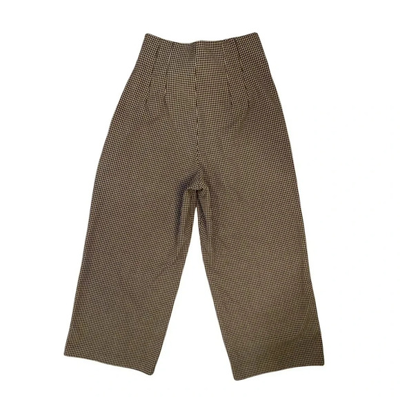 Zara Paper Bag Tie Front Pants | Brown Houndstooth  | Size M - Picture 2 of 6